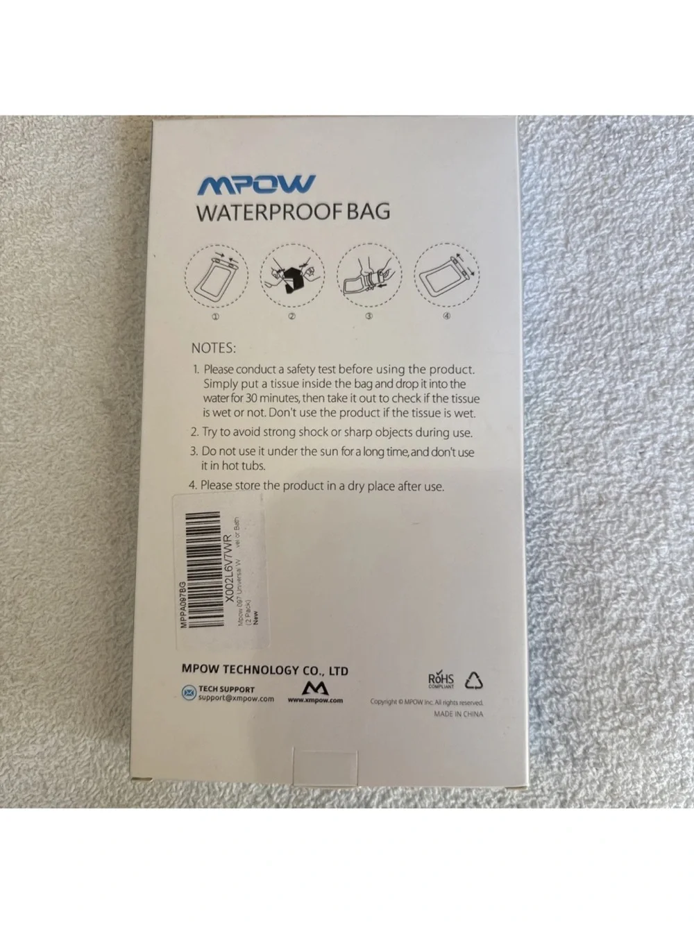 Mpow Waterproof Bag W/straps 2 Pk Model # MPPA097BG Brand New